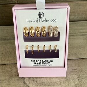 House of Harlow 1960 Gold and Crystal Earring Collection, NWT
